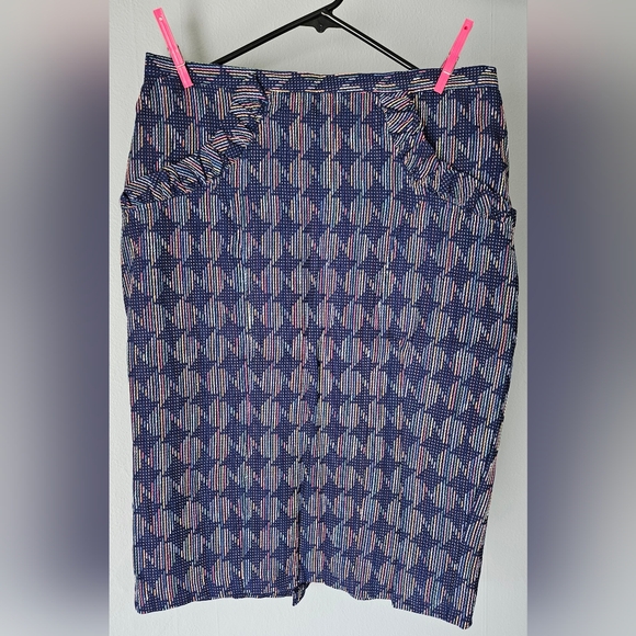 Anthropologie X Eva Franco Geometric Blue/Rainbow Striped Pencil Skirt - Picture 1 of 6
